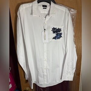 Brand new Men’s White and Blue Casual Button Down Shirt with embroidery